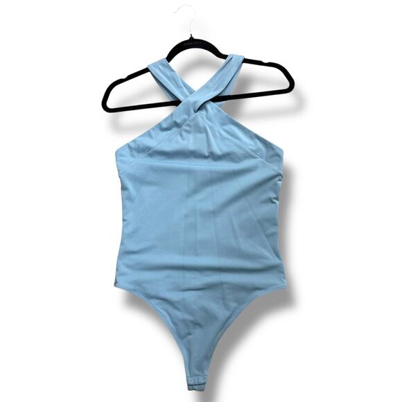 Aritzia Babaton Steel Blue Contour Criss Cross Halter Seamless Thong Bodysuit - Picture 1 of 9